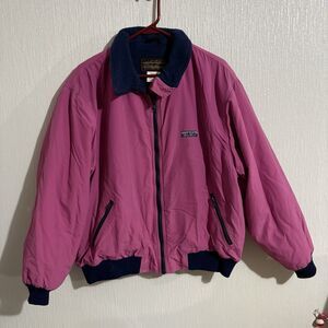 Vintage Eddie Bauer Bomber Jacket Pink Navy Lining 90s Made In USA Women’s XL